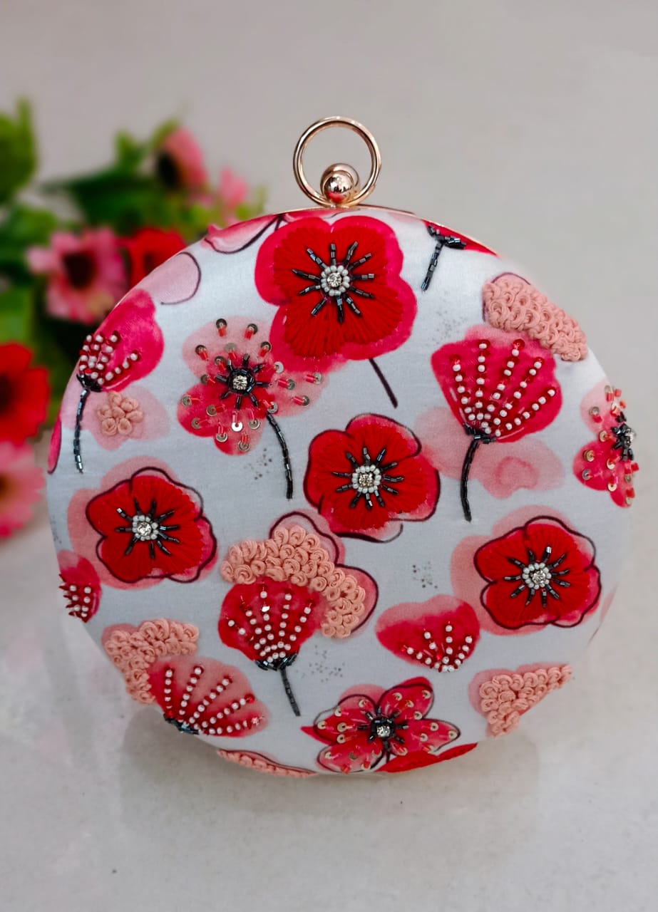 Embroidered Designer Round Printed Wholesale Clutches
